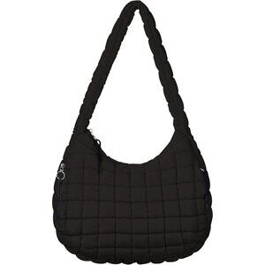 Women Black Puffer Tote Bag Quilted Crossbody Bag Padding Cotton Carryall Bag